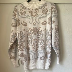 Vintage Lilly of California cream floral metallic stitch  neck sweater